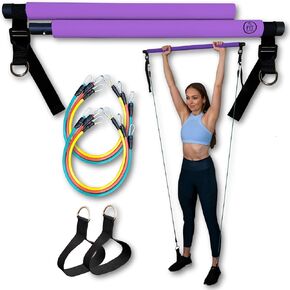 Portable Pilates Bar Kit with Resistance Bands, 6 Stackable Tension Ropes, Adjustable Strap Length, Foot Loops, Home Workout Equipment for Women. Fitness Exercises for Strength Training. in Saudi Arabia