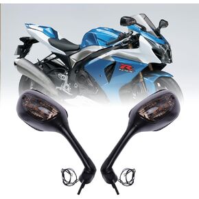 DREAMIZER Motorcycle LED Rear View Side Mirror with Turn Signal Lights Integrated Lamp Compatible with GSXR 600 750 1000 - Black,Smoke Lens with LED
