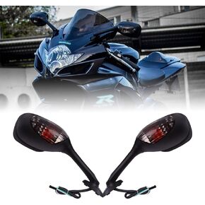 DREAMIZER Motorcycle LED Rear View Side Mirror with Turn Signal Lights Integrated Lamp Compatible with GSXR 600 750 1000 - Black,Smoke Lens with LED