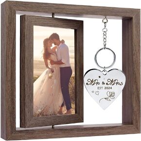 Wedding Gifts for Couples 2024,Rotating Floating Mr and Mrs Picture Frame,4x6 Rustic Picture Frame Engagement Gifts for Couples,Bridal Shower Gifts for Bride to Be