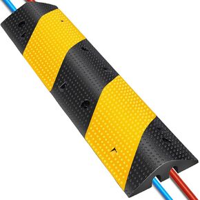 Happybuy 3 Feet Rubber Speed Bump Driveway Modular 22046lbs Load Speed Bumps 38.6 x 11.4 x 2.2 2-Channel Cable Protector Ramp for Garage Gravel Roads Asphalt Concrete (2-Channel, 3ft-Speed Bump)
