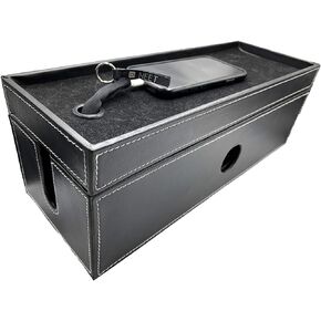 NEET Cable Management Box Large, Computer Cord Organizer, Hide and Conceal, Power Cable Organizer, Computers and Desks, Black Stitched Leather