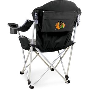 PICNIC TIME NHL Chicago Blackhawks Reclining Camp Chair, Beach Chair for Adults, Sports Chair with Carry Bag, (Black with Gray Accents)