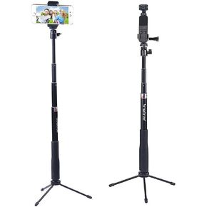Smatree Telescoping Selfie Stick with Tripod Stand Compatible with DJI Osmo Pocket 2/OSMO Pocket/GoPro Hero 12/11/10/9/8/7/6/5/SJCAM/AKASO/Xiaomi Yi and Cell Phone