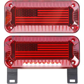 Patriotic RV Tail Lights with 57 LEDs - US Flag Design Camper Trailer Tail Lights with Running, Turn Signal, Brake, Stop, and License Plate Functions, Surface Mount, Waterproof