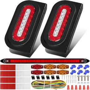 6 inch Oval Led Trailer Lights Kit with Mounting Brackets,Light Bar and Wiring, 2PCS Waterproof Stop Brake and White Backup Reverse Lights for Boat RV Truck Snowmobile