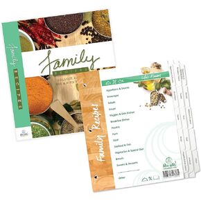 Family Recipe Organizer Kits: Standard Length Index Tabs for Three-Ring Binder with Cover 8.5 inches X 11 inches