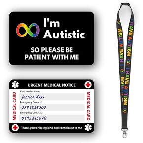 Autism Autistic Anxious Non-Verbal Awareness Medical Card, Autism Card with Writable Panel and Autism Patterned Lanyard with Waterproof Card Holder (I’m Autistic Card & Autism Lanyard) in Kuwait