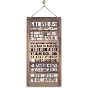 Autism Awareness Sign, In This House We Do Autism, Decorative Wall Plaque, Rustic Door Sign with Hanging Rope, Autism Family Decor, Autism Classroom Door Hanger, Autism Home Wall Decor
