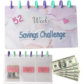 1000 Savings Challenge Binder, Prefdo Money Saving Binder, Mini Budget Binder with Cash Envelopes, Easy and Fun Way to Save $1000, Cash Envelope Binder for Offices, Home, School（Blue）