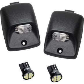 HERCOO LED License Plate Light Lamp Lens White Bulbs Black Truck Rear Housing Compatible with 2005-2015 Tacoma 2002-2013 Tundra Pickup Truck Rear Step Bumper Aftermarket Repalcement, Pack of 2
