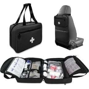 First Aid Bag Empty, Compact and Portable Medical Supplies Organizer with Multiple Compartments, Emergency Trauma Bag for Travel, Camping, Hiking, Car, Travel and Home Use, Black(Bag Only)