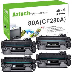 Aztech Compatible Toner Cartridge Replacement for HP 80A CF280A 80X CF280X Pro 400 M401A M401D M401N M401DNE MFP M425DN (Black, 4-Pack)
