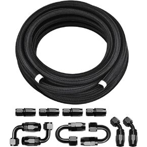 4AN 20FT Fuel Line Kit, AN4 Nylon Stainless Steel Braided CPE Fuel Line Oil/Gas/Fuel Hose End Fitting Hose with 6PCS Swivel Fuel Hose Fitting Adapter Kit - Black