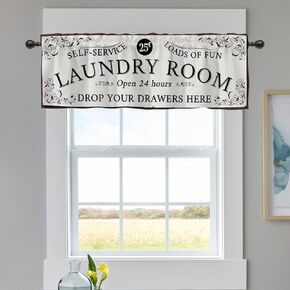Funny Laundry Room Curtains Valance for Windows, Vintage Farmhouse Short Half Topper Rod Pocket, Self-Service Loads of Fun Quotes Home Living Room Bedroom Door Decor 54