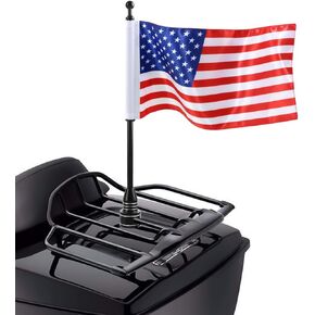 American Flag USA With Black Motorcycle Flag Pole Mount For Harley Davidson Honda Goldwing CB VTX CBR Yamaha - Fits 1/2" Round Luggage Rack