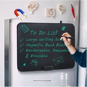 20-Inch LCD Writing Tablet, Writing Board Note Board for Fridge, Dry-Erase & Sticky Note Alternative for Home & Office, Large Reusable Writing Pad with Built-in Magnets & Instant Erase, Black