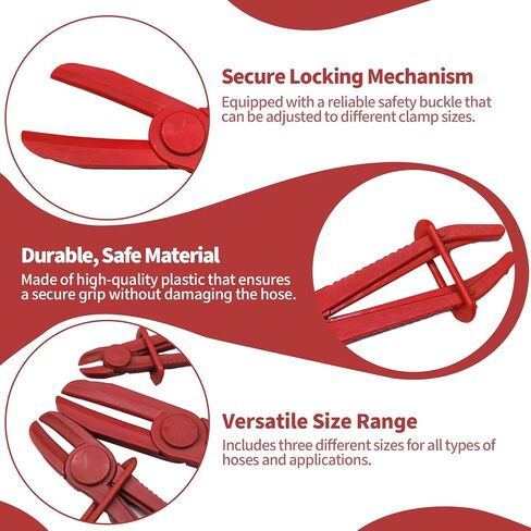 3PCS Hose Pinch Pliers, Plastic Fuel Flexible Line Clamps for Brake Hoses, Fuel Lines, Radiator Hoses, Coolant Hoses, Gas Hoses, Flexible Hoses, Automotive Accessories (Red) in Kuwait