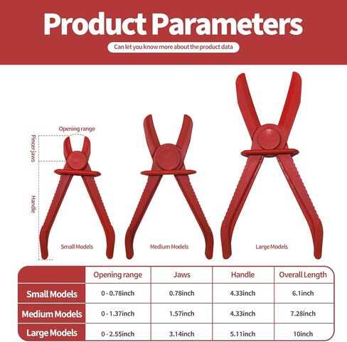 3PCS Hose Pinch Pliers, Plastic Fuel Flexible Line Clamps for Brake Hoses, Fuel Lines, Radiator Hoses, Coolant Hoses, Gas Hoses, Flexible Hoses, Automotive Accessories (Red) in Kuwait
