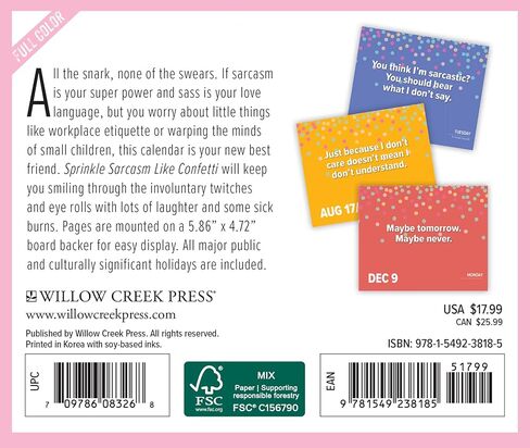 Willow Creek Press Spread Sarcasm Like Confetti Daily 2024 Box/Desk Calendar (5.86" x 4.72") in Saudi Arabia