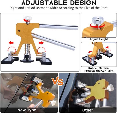 مجموعة أدوات سحب دنت السيارة - 49 قطعة طقم إصلاح دنت بدون طلاء، طقم إصلاح دنت مع رافع ذهبي قابل للتعديل وساحب دنت الجسر لإزالة دنت السيارة in Kuwait