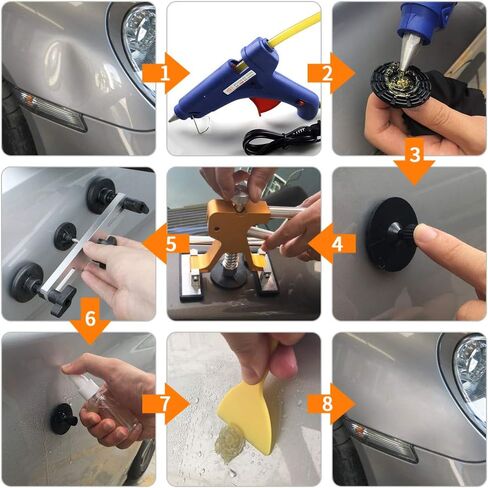 مجموعة أدوات سحب دنت السيارة - 49 قطعة طقم إصلاح دنت بدون طلاء، طقم إصلاح دنت مع رافع ذهبي قابل للتعديل وساحب دنت الجسر لإزالة دنت السيارة in Kuwait