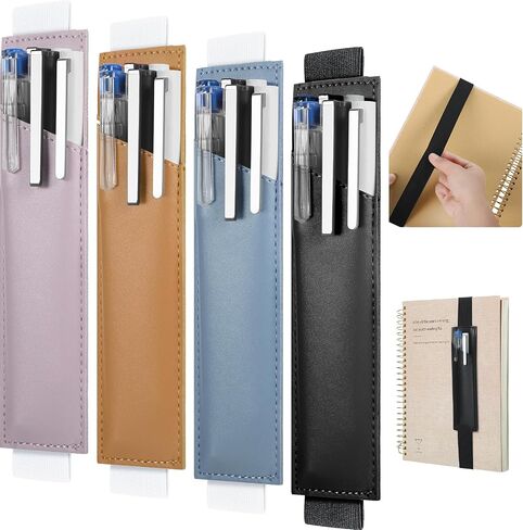 4 Pieces Adjustable Pen Holder for Notebook Elastic Strap Band PU Leather Pen Sleeve Pouch for Hardcover Journals for Gift, 8-1.5 Inch(Khaki, Gray, Brown, Navy) in Saudi Arabia