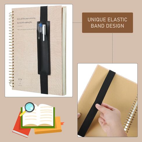 4 Pieces Adjustable Pen Holder for Notebook Elastic Strap Band PU Leather Pen Sleeve Pouch for Hardcover Journals for Gift, 8-1.5 Inch(Khaki, Gray, Brown, Navy) in Saudi Arabia