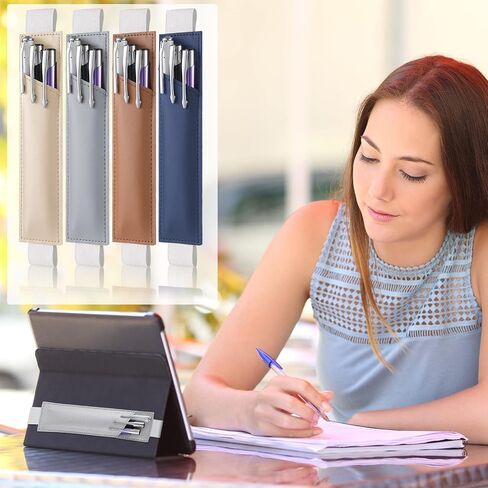 4 Pieces Adjustable Pen Holder for Notebook Elastic Strap Band PU Leather Pen Sleeve Pouch for Hardcover Journals for Gift, 8-1.5 Inch(Khaki, Gray, Brown, Navy) in Saudi Arabia