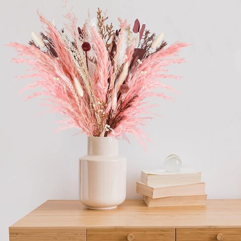 17 Inch Natural Dried Flowers Bouquet, Pink Pampas Grass Decor, Mix Dry Floral Arrangements for Home Wedding Office Bedroom Decorations in Saudi Arabia