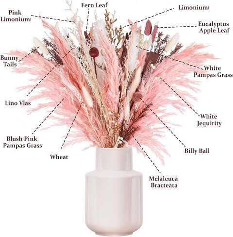 17 Inch Natural Dried Flowers Bouquet, Pink Pampas Grass Decor, Mix Dry Floral Arrangements for Home Wedding Office Bedroom Decorations in Saudi Arabia