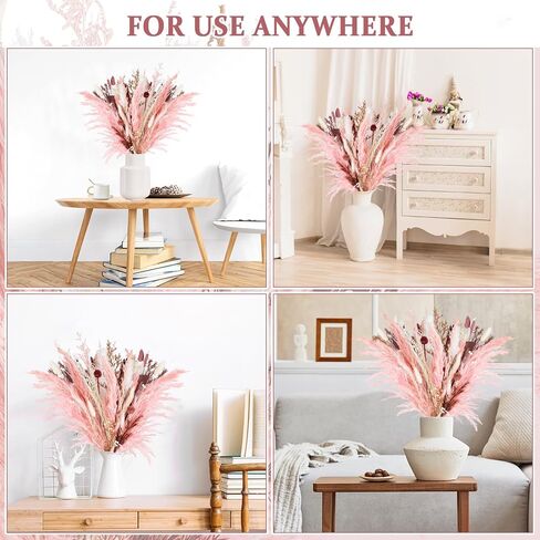 17 Inch Natural Dried Flowers Bouquet, Pink Pampas Grass Decor, Mix Dry Floral Arrangements for Home Wedding Office Bedroom Decorations in Saudi Arabia