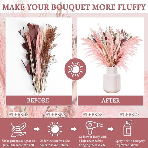 17 Inch Natural Dried Flowers Bouquet, Pink Pampas Grass Decor, Mix Dry Floral Arrangements for Home Wedding Office Bedroom Decorations in Saudi Arabia