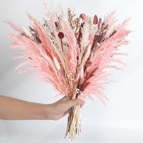 17 Inch Natural Dried Flowers Bouquet, Pink Pampas Grass Decor, Mix Dry Floral Arrangements for Home Wedding Office Bedroom Decorations in Saudi Arabia