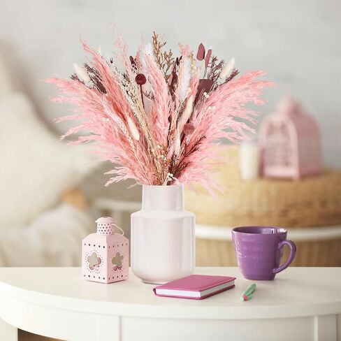 17 Inch Natural Dried Flowers Bouquet, Pink Pampas Grass Decor, Mix Dry Floral Arrangements for Home Wedding Office Bedroom Decorations in Saudi Arabia