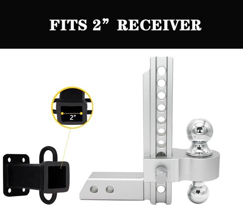 Adjustable Trailer Hitch with Dual Tow Balls (2''X2-5/16'') - Aluminum Alloy Antirust 6" Drop Hitch Fits 2-Inch Receiver, 12500 LBS GTW, Replace Tri Balls with a More Efficient Towing System in Saudi Arabia