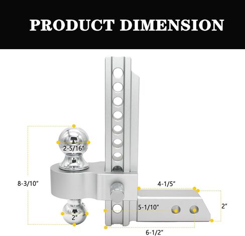 Adjustable Trailer Hitch with Dual Tow Balls (2''X2-5/16'') - Aluminum Alloy Antirust 6" Drop Hitch Fits 2-Inch Receiver, 12500 LBS GTW, Replace Tri Balls with a More Efficient Towing System in Saudi Arabia