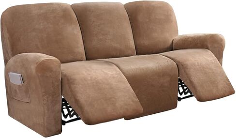 أغطية أريكة كرسي لـ 3 وسائد أريكة مخملية 8 قطع أغطية أريكة كرسي 3 مقاعد سميكة ناعمة قابلة للتمدد لأغطية الأرائك القابلة للغسل (أغطية أريكة مستلق رمادية داكنة) in Kuwait