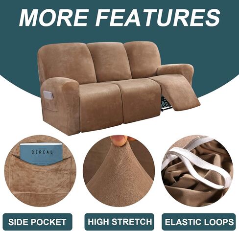 أغطية أريكة كرسي لـ 3 وسائد أريكة مخملية 8 قطع أغطية أريكة كرسي 3 مقاعد سميكة ناعمة قابلة للتمدد لأغطية الأرائك القابلة للغسل (أغطية أريكة مستلق رمادية داكنة) in Kuwait