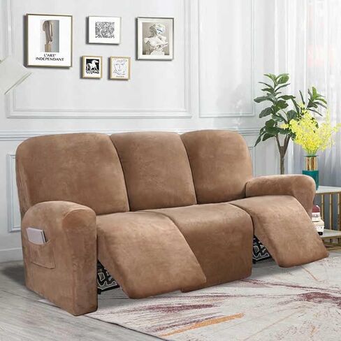 أغطية أريكة كرسي لـ 3 وسائد أريكة مخملية 8 قطع أغطية أريكة كرسي 3 مقاعد سميكة ناعمة قابلة للتمدد لأغطية الأرائك القابلة للغسل (أغطية أريكة مستلق رمادية داكنة) in Kuwait