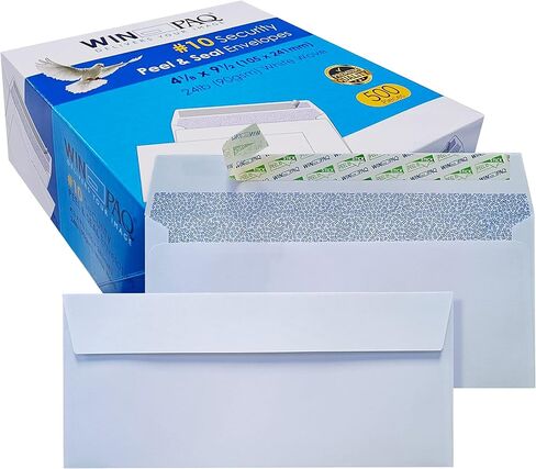 500#10 White Security Tinted Peel & Seal Business Mailing Envelopes WINPAQ Brand 500 counts, Windowless Design 4-1/8 x 9-1/2 Inches, 24lb in Kuwait