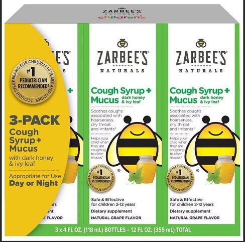 Zarbeee's Child Natural Cough Syrup + Honey Mucus Relief - 4 oz (3 Pack) in Saudi Arabia