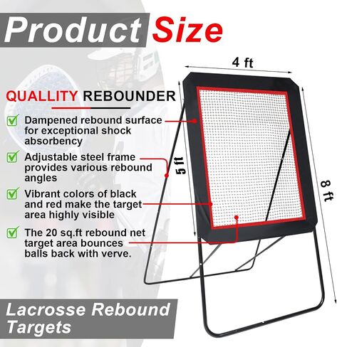 Woanger Lacrosse Rebound Targets 8 x 4 ft Large Lacrosse Bounce Back Net Ball Return Bounce Back Net Set Rebounder Bounceback Screen Pitchback Training Net for Professional and Training Supplies in Saudi Arabia