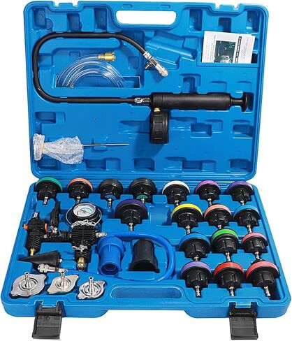 مجموعة أدوات اختبار تسرب ضغط مشعاع السيارة العالمي 28 قطعة، مجموعة أدوات اختبار تسرب خزان المياه ونظام التبريد التلقائي مع محولات in Kuwait