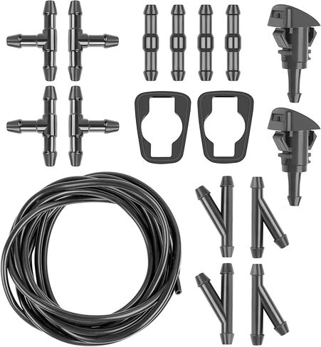 طقم خرطوم غسيل الزجاج الأمامي، خرطوم سائل غسيل 5 متر + 12 قطعة موصلات خرطوم + 2 فوهات مروحة + 2 حشيات مطاطية، توصيل مضخة مياه السيارة وفوهات فوهة غسيل الزجاج الأمامي (أسود) in Kuwait