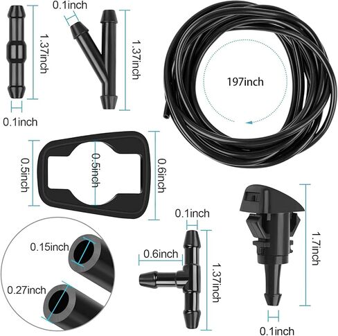طقم خرطوم غسيل الزجاج الأمامي، خرطوم سائل غسيل 5 متر + 12 قطعة موصلات خرطوم + 2 فوهات مروحة + 2 حشيات مطاطية، توصيل مضخة مياه السيارة وفوهات فوهة غسيل الزجاج الأمامي (أسود) in Kuwait