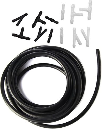 Windshield Washer Hose Kit, 4 Meter Length Hose with 12 Pcs Hose Connectors, Windshield Wiper Fluid Tube, Suitable for Most Car Windshield Washer Tubin (Black) in Kuwait