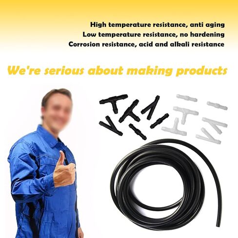 Windshield Washer Hose Kit, 4 Meter Length Hose with 12 Pcs Hose Connectors, Windshield Wiper Fluid Tube, Suitable for Most Car Windshield Washer Tubin (Black) in Kuwait