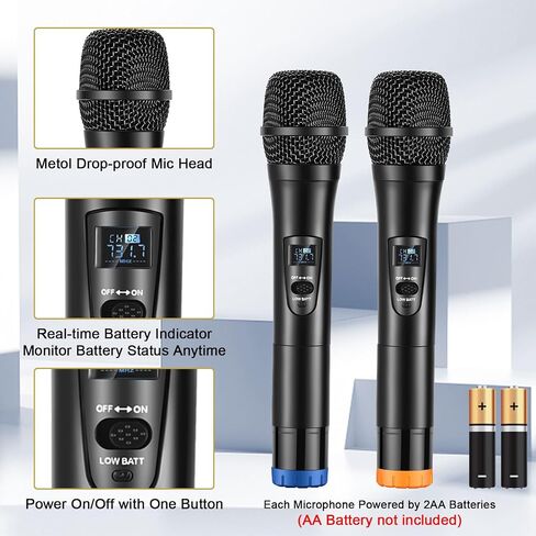 ALPOWL WXM Wireless Microphone, Dual Professional UHF Cordless Karaoke Microphone Set with Fixed Receiver for Home Karaoke, Meeting, Party, Church, DJ, Wedding, Home KTV Set,200ft in Saudi Arabia