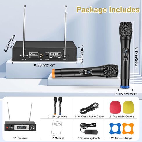 ALPOWL WXM Wireless Microphone, Dual Professional UHF Cordless Karaoke Microphone Set with Fixed Receiver for Home Karaoke, Meeting, Party, Church, DJ, Wedding, Home KTV Set,200ft in Saudi Arabia